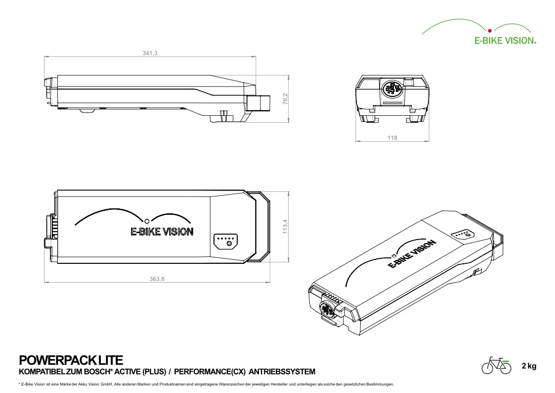E-Bike Vision - EBV E-Bike Battery Lite, Kompatibel Zu Bosch Active (Plus) / Performance (CX) 36 V G 4 E-Bike Vision - EBV E-Bike Battery Lite, Kompatibel Zu Bosch Active (Plus) / Performance (CX) 36 V G – Bild 2